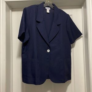 Navy button down top